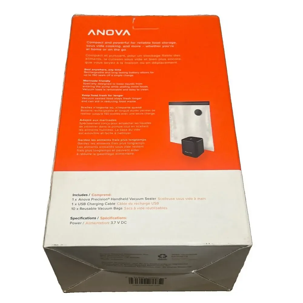 New Anova Culinary Precision Port Handheld Vacuum Sealer Black With 10 Bags